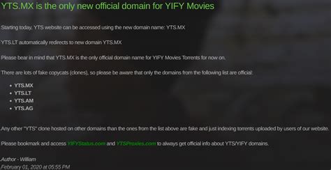 The only Official site for YIFY movies. I hope that this helps